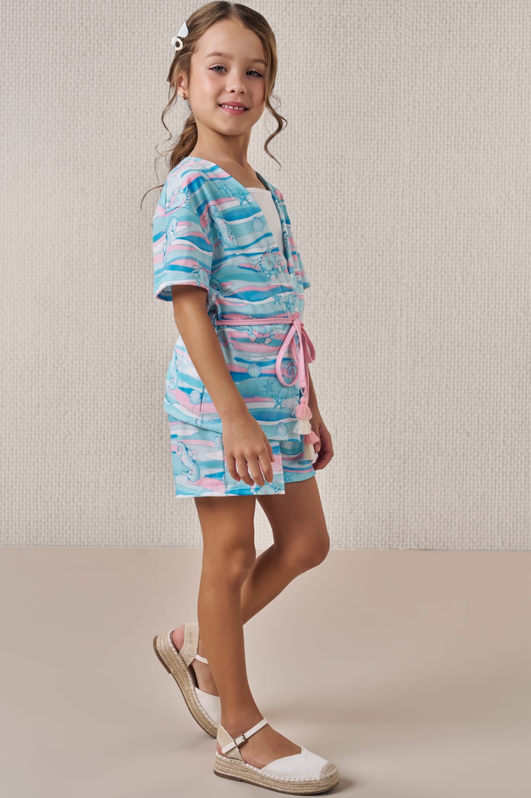 Conjunto De Blusa, Short E Kimono.